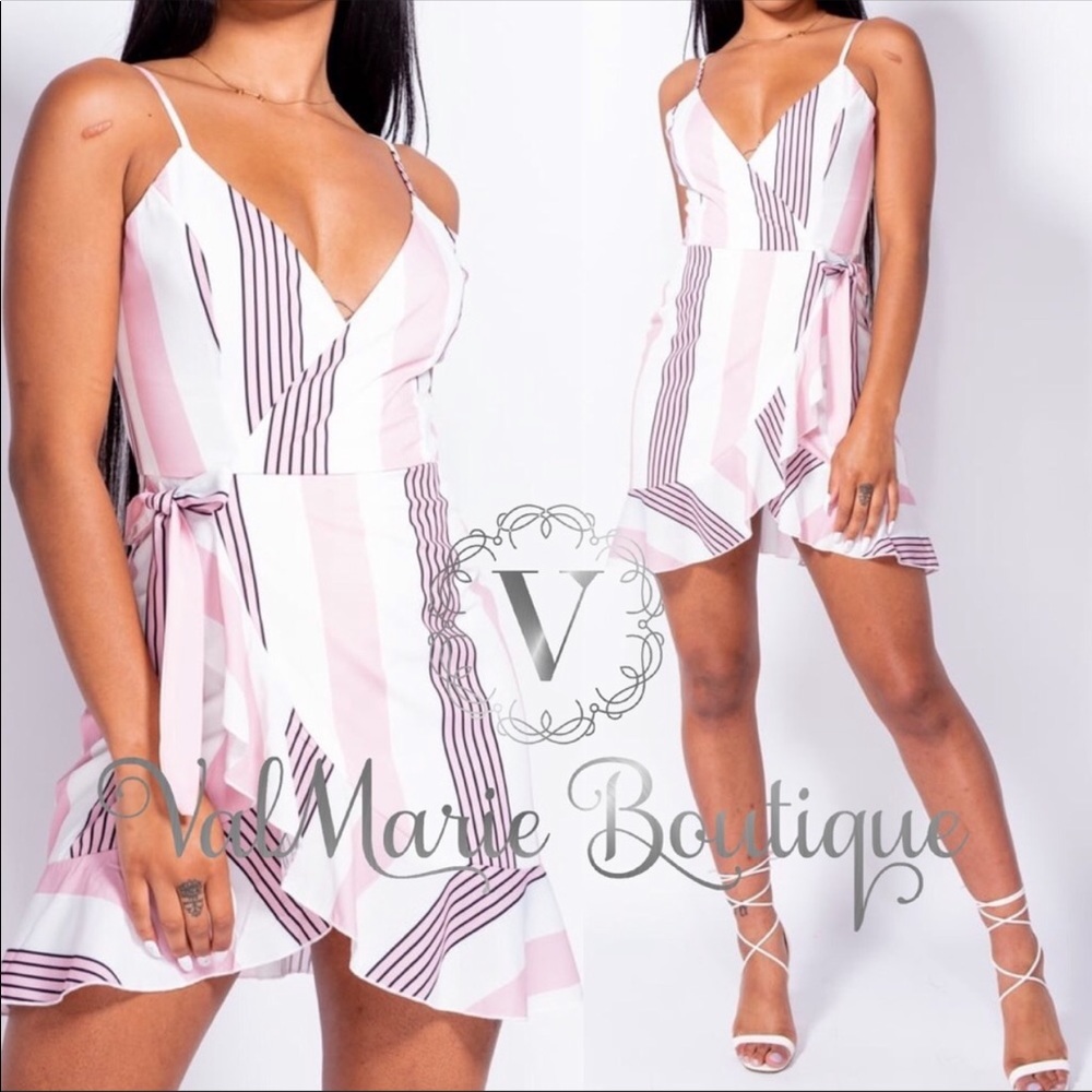 LAST 1!Pink & White Stripes Sexy Summer Mini Dress - Picture 3 of 6
